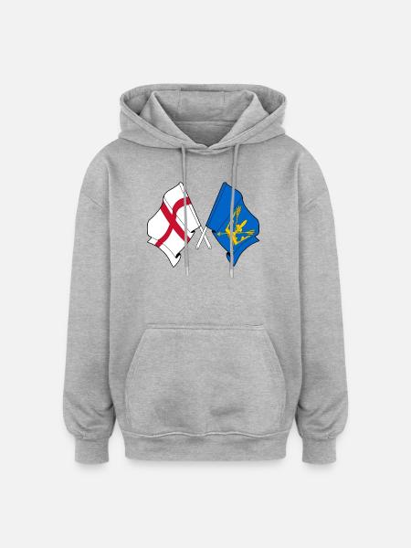 Suffolk & England Crossed Flags - Oversized Unisex Hoodie - heather grey