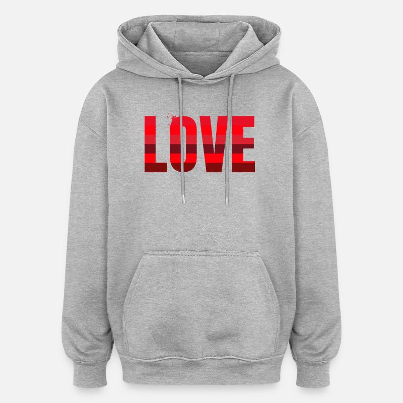 Love in Red Stripe Design - Oversized Unisex Hoodie - heather grey
