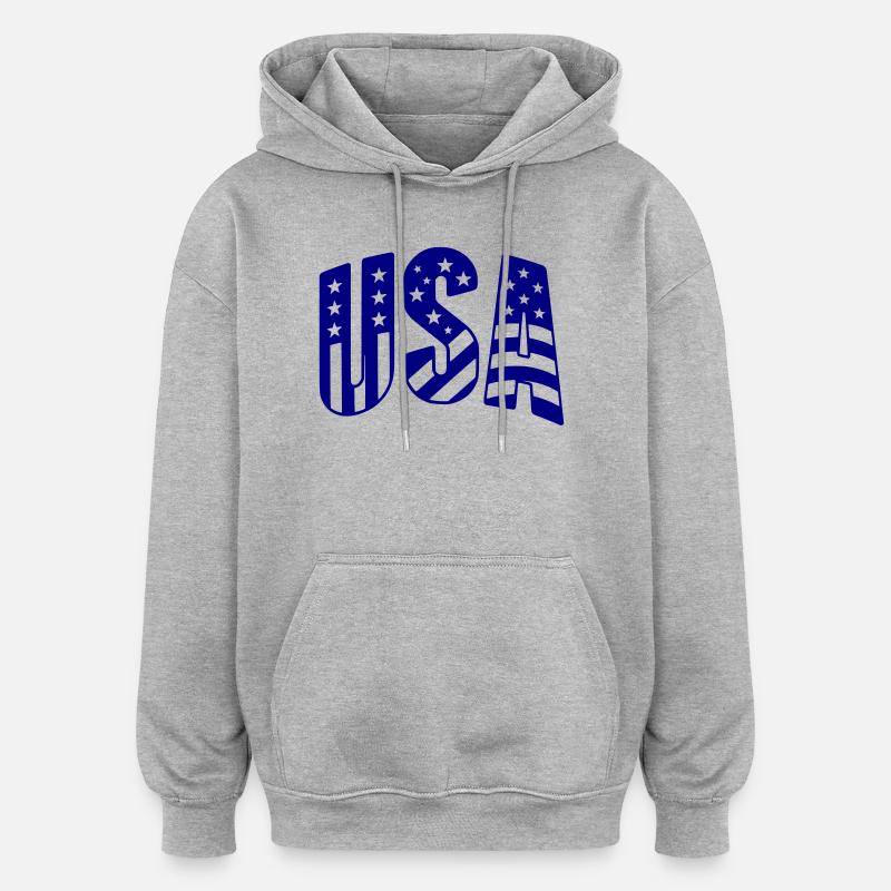 Lettrage du drapeau américain - Sweat à capuche oversize unisexe - gris chiné