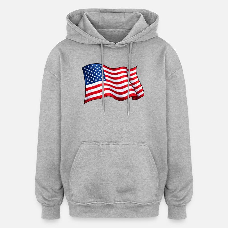 Motif de vague du drapeau américain - Sweat à capuche oversize unisexe - gris chiné