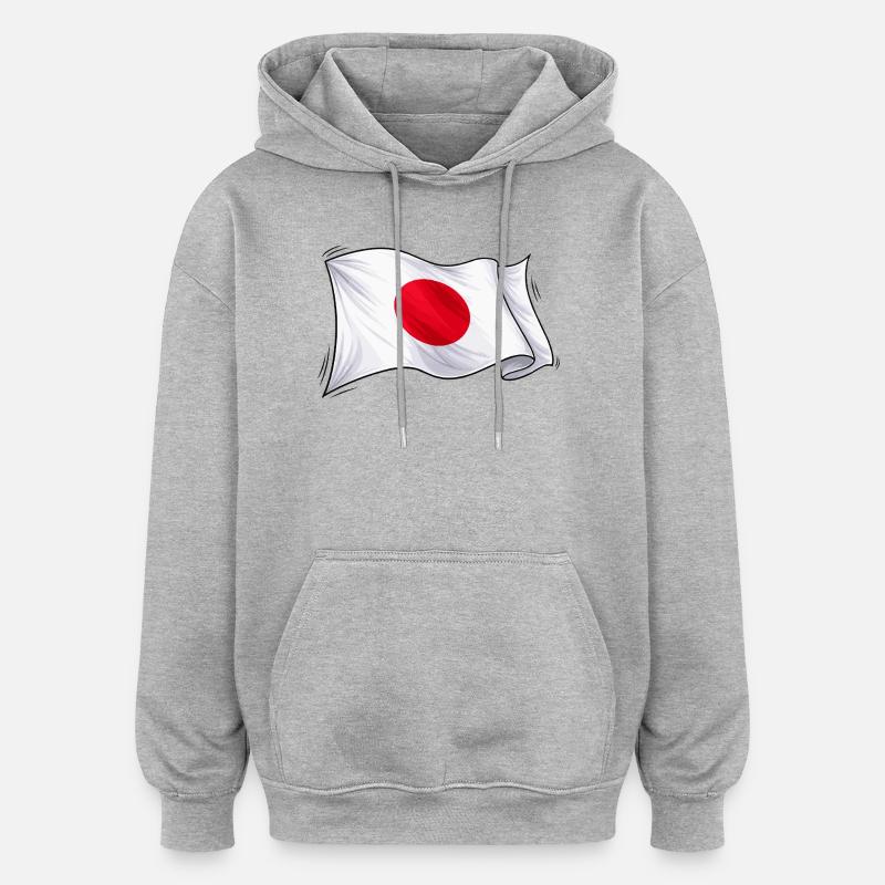 Illustration du drapeau japonais - Sweat à capuche oversize unisexe - gris chiné