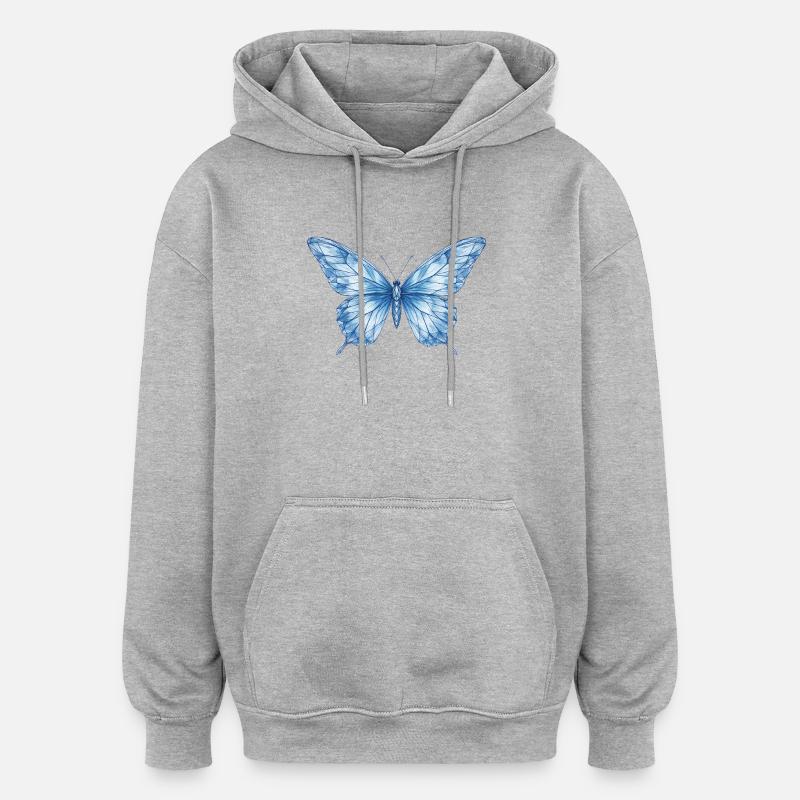 Blauer Geometrischer Schmetterling - Oversized Unisex Hoodie - Grau meliert