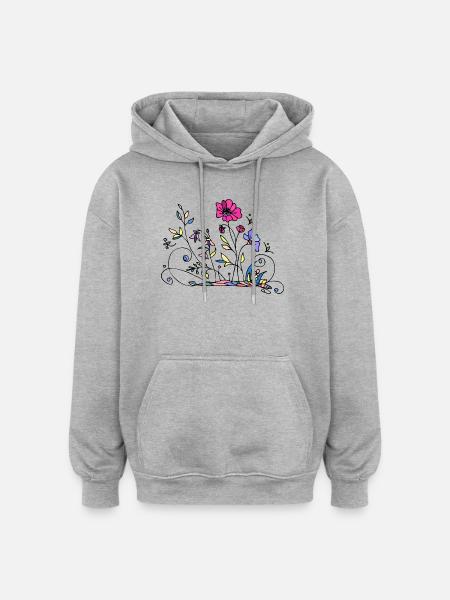 Fleur - Sweat à capuche oversize unisexe - gris chiné