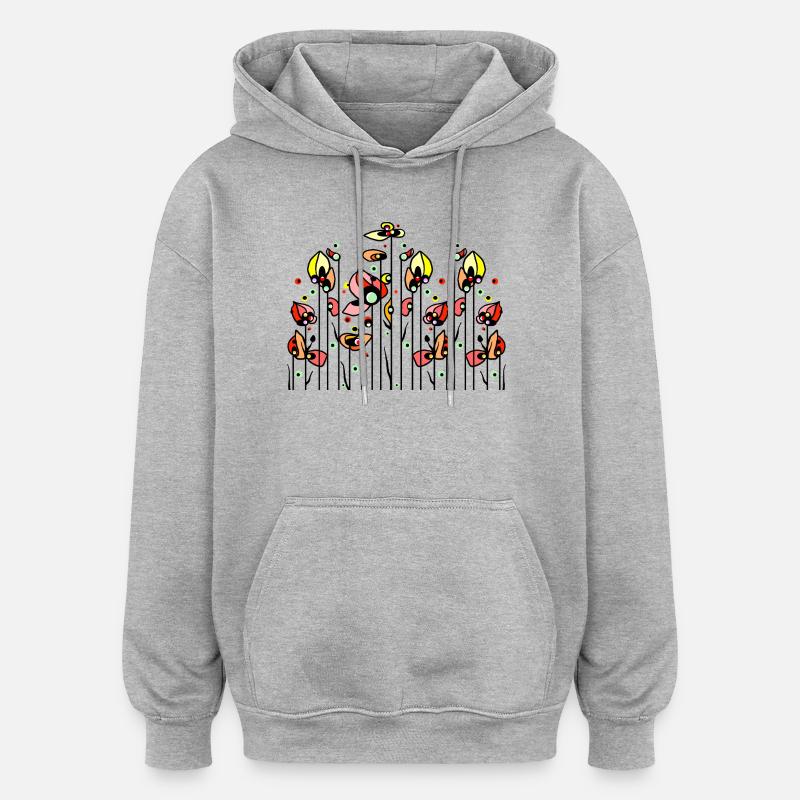 Fleur - Sweat à capuche oversize unisexe - gris chiné