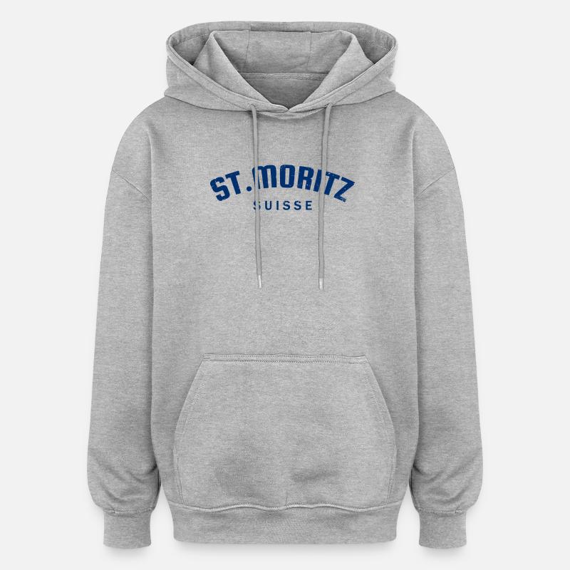 St. Moritz - Suisse - Switzerland - Swiss - Sweat à capuche oversize unisexe - gris chiné
