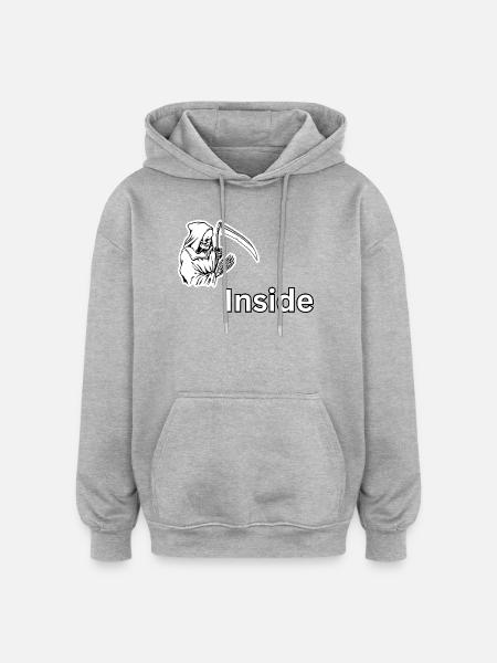 Dead Inside – Dark Skull Reaper Design - Oversized Unisex Hoodie - heather grey