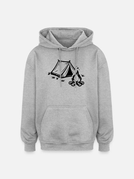 Tent Campfire Camping - Oversized Unisex Hoodie - heather grey