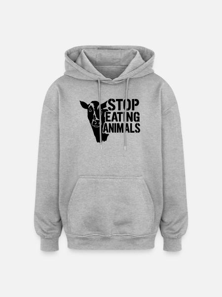 Stops animal suffering: No meat - Oversized Unisex Hoodie - heather grey