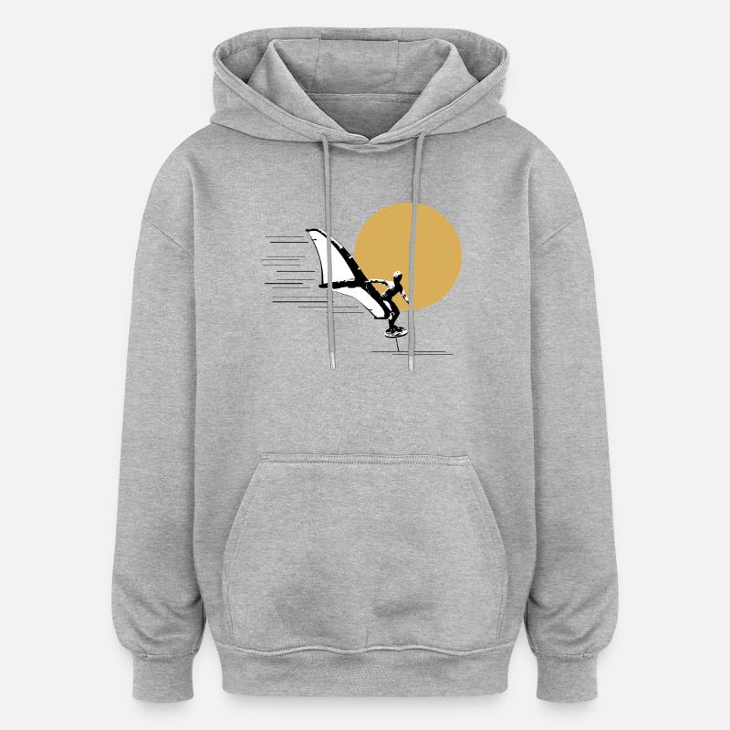 Wingfoiler devant le soleil - Sweat à capuche oversize unisexe - gris chiné