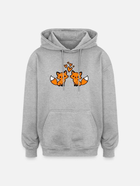 Fuchs Paar Herzen Liebe - Oversized Unisex Hoodie - Grau meliert
