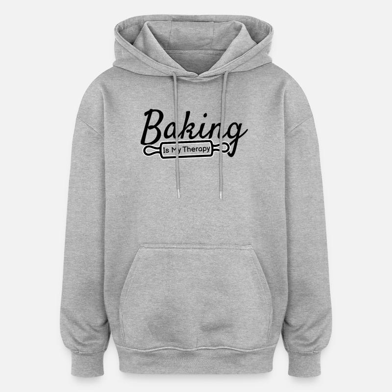 Baking Is My Therapy – Backen Spruch - Oversized Unisex Hoodie - Grau meliert