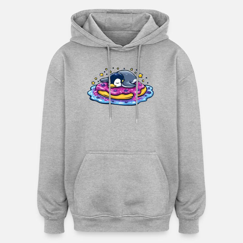 Sleeping penguin on donut - Oversized Unisex Hoodie - heather grey