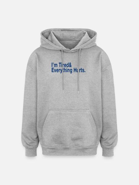 Relatable Fatigue Quote in Deep Blue - Oversized Unisex Hoodie - heather grey