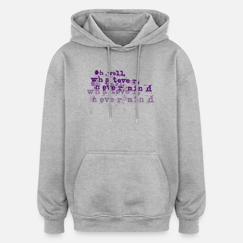 Explosion typographique grunge violette - laisse tomber - Sweat à capuche oversize unisexe - gris chiné