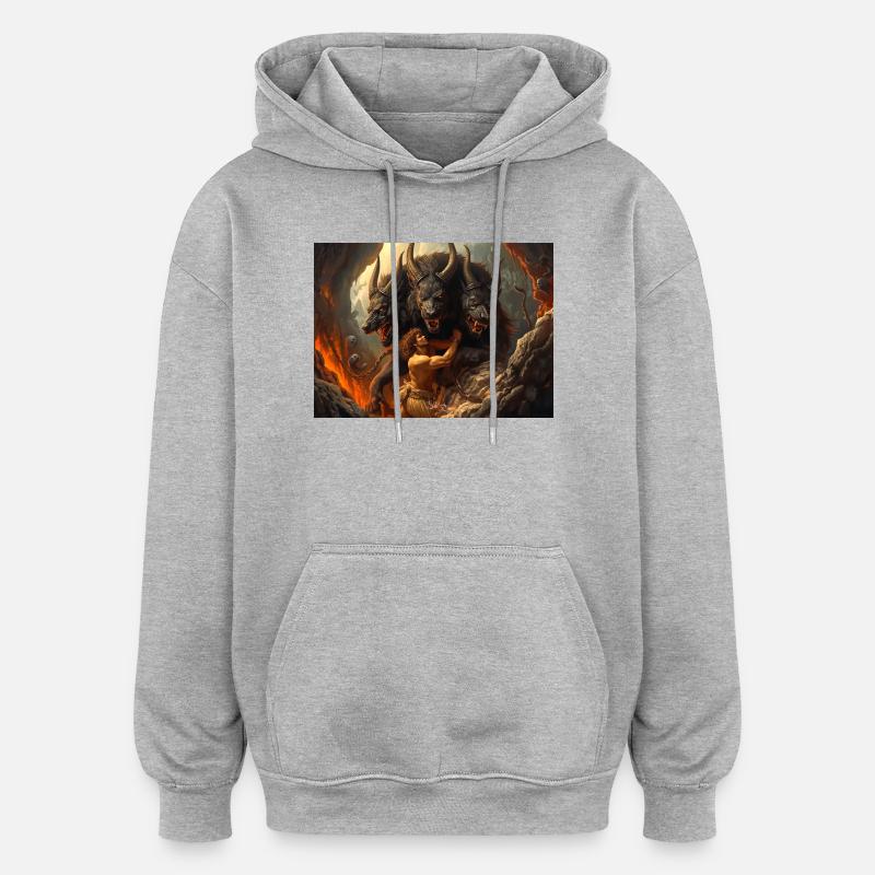 Héraclès amène Cerbère des Enfers - Sweat à capuche oversize unisexe - gris chiné