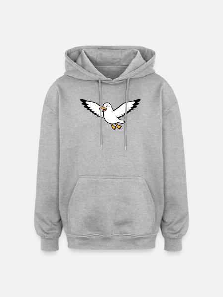 Cheerful cartoon seagull in flight - Oversized Unisex Hoodie - heather grey