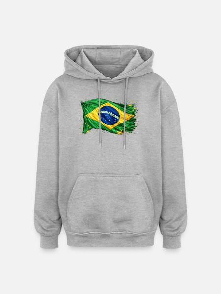 Drapeau brésilien Brésil - Sweat à capuche oversize unisexe - gris chiné