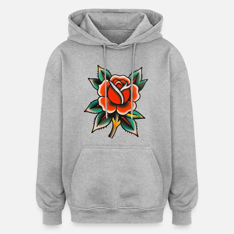Rose Tatouée Classique - Sweat à capuche oversize unisexe - gris chiné