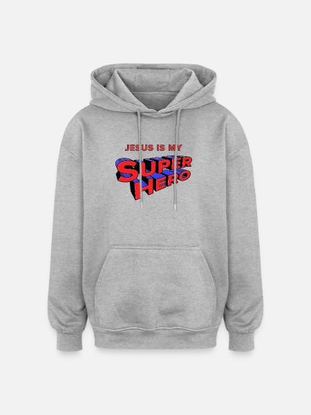 Jesus My Superhero - Oversized Unisex Hoodie - heather grey