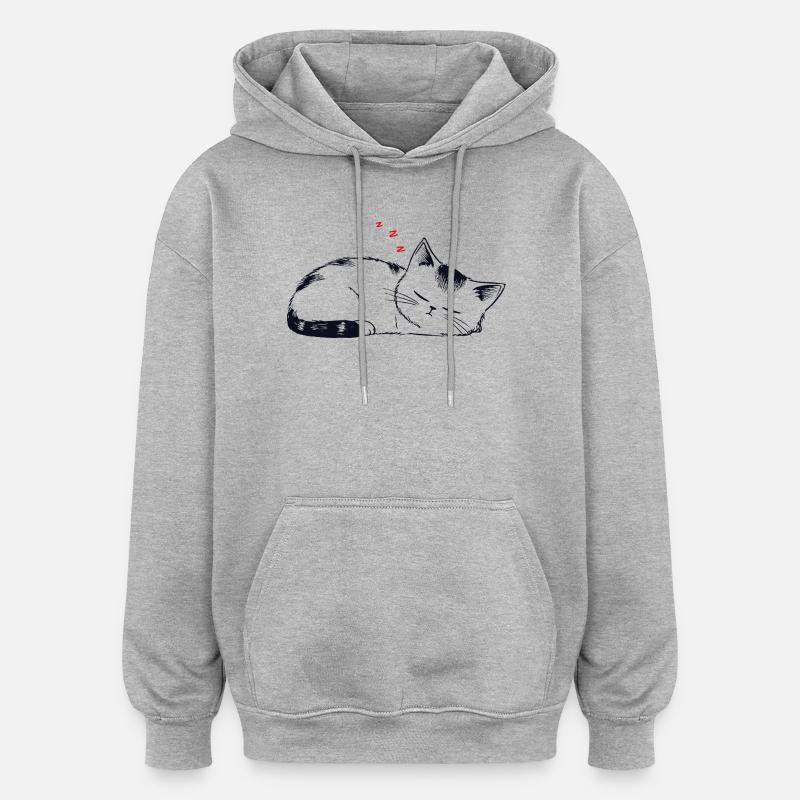 Chat endormi et coincé - Sweat à capuche oversize unisexe - gris chiné