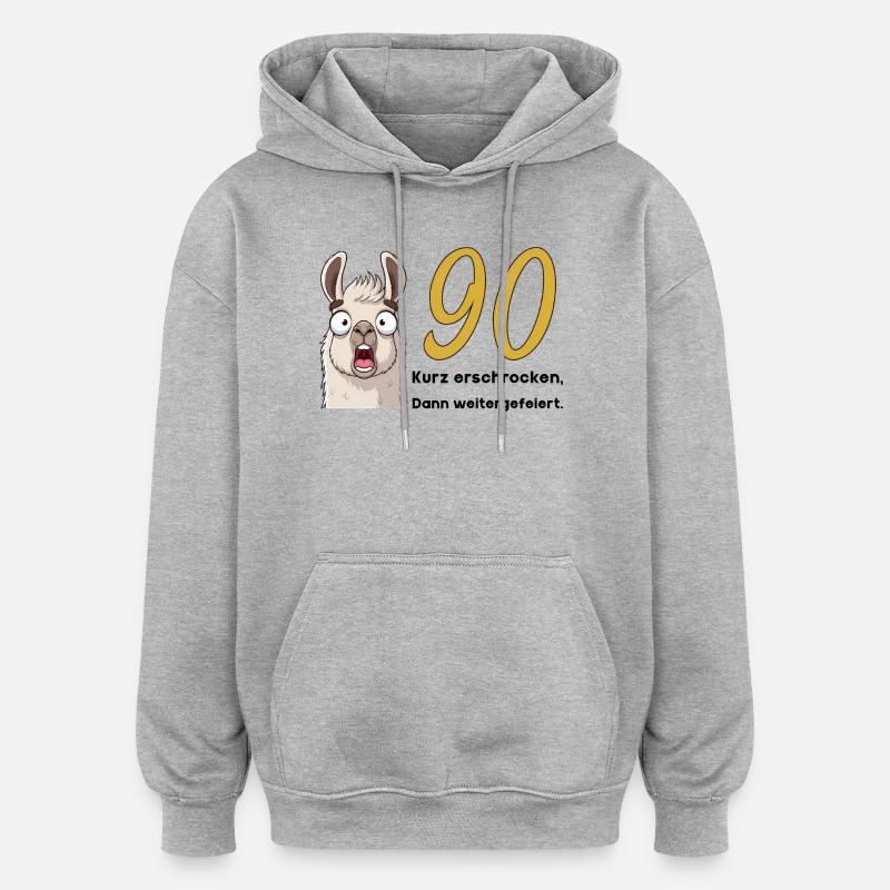 90e anniversaire – brièvement effrayé, puis célébré - Sweat à capuche oversize unisexe - gris chiné
