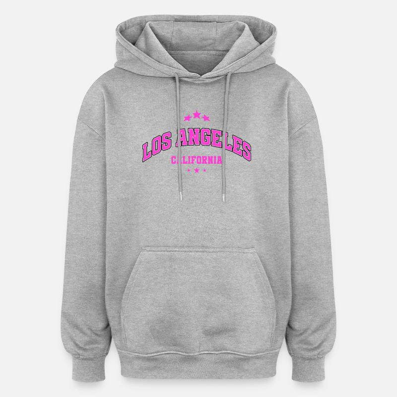 Lettrage rose néon de Los Angeles - Sweat à capuche oversize unisexe - gris chiné