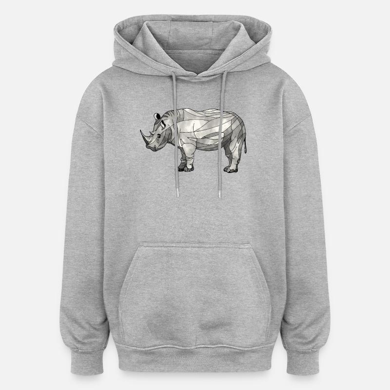 rhinocéros - Sweat à capuche oversize unisexe - gris chiné