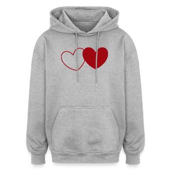 2 rote Herzen Herz rot Geschenk Valentinstag - Oversized Unisex Hoodie - Grau meliert - Vorne - Noah (186cm)