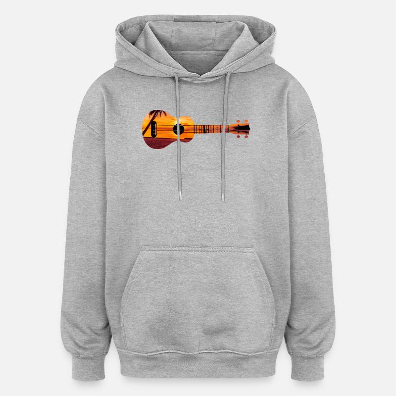 Hawaiian Ukulele Uke Beach Sunset - Oversized Unisex Hoodie - Grau meliert