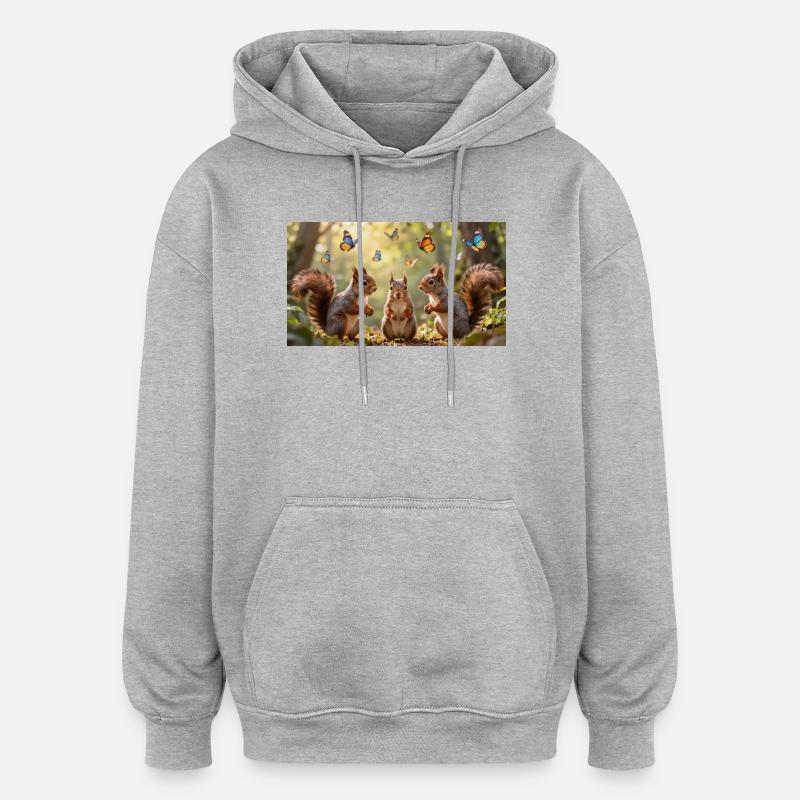 Eichhörnchen Trio und Schmetterlingstanz - Oversized Unisex Hoodie - Grau meliert