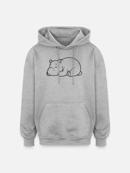 Sleeping Hippopotamus Tired Outline - Oversized Unisex Hoodie - heather grey