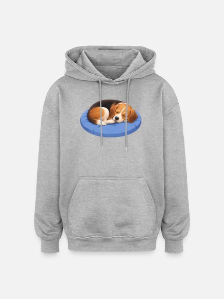 Cute Beagle Cartoon Cuddle Sleeping Chillout - Oversized Unisex Hoodie - heather grey