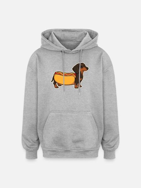 Süßer Dackel Hot-Dog-Brötchen-Aufkleber - Oversized Unisex Hoodie - Grau meliert