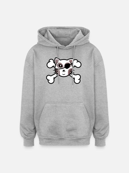 Pirate Kitten Skull Patch - Oversized Unisex Hoodie - heather grey