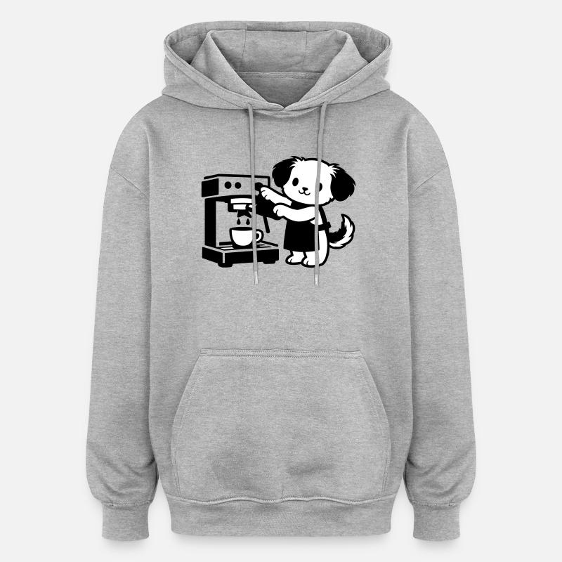 Le chien barista est super mignon - Sweat à capuche oversize unisexe - gris chiné