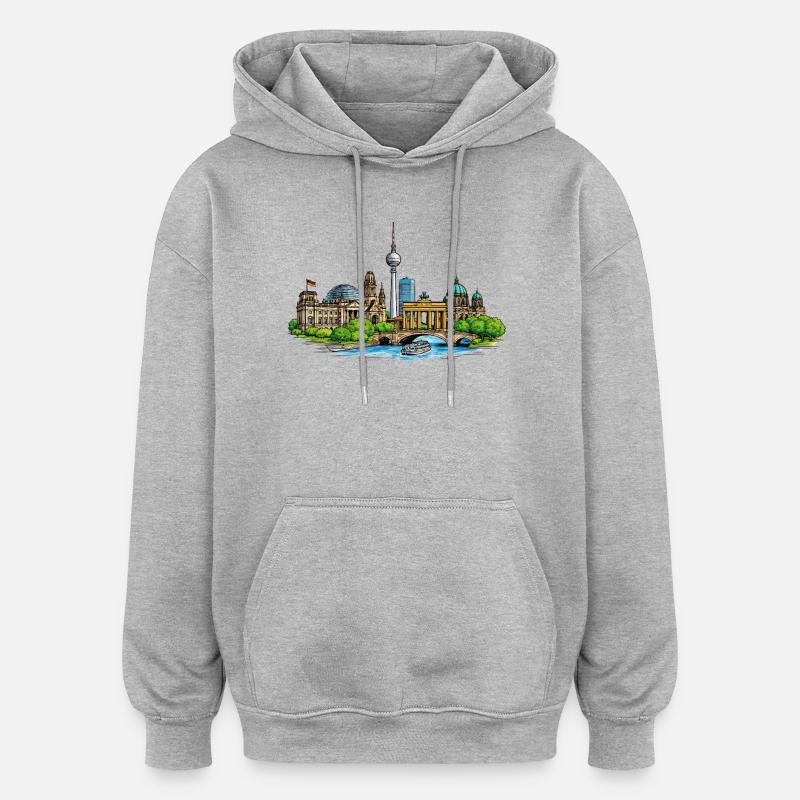 Skyline de Berlin - Sweat à capuche oversize unisexe - gris chiné