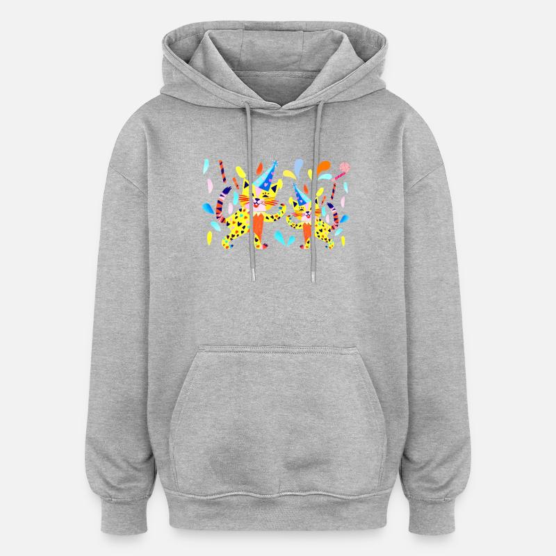 Fête Chats Couleurs Néon - Sweat à capuche oversize unisexe - gris chiné