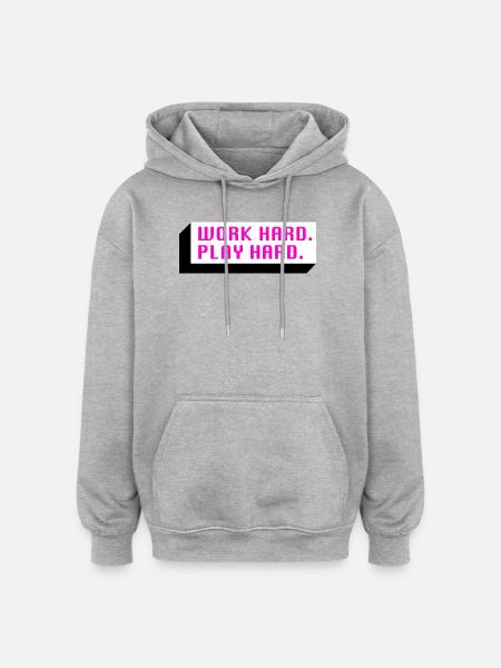 Work Hard. Play Hard. (Pink) - Oversized Unisex Hoodie - Grau meliert