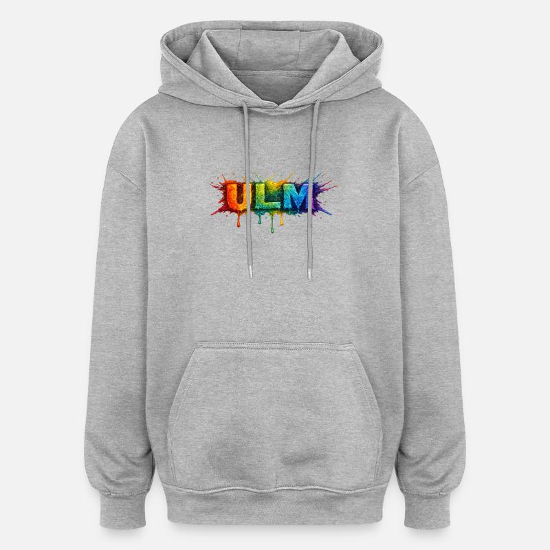 Regenbogenfarben ULM Schriftzug - Oversized Unisex Hoodie - Grau meliert