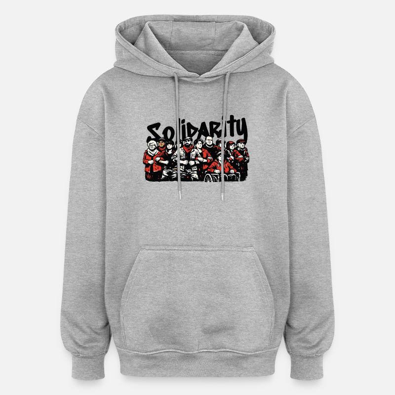 Solidarité communautaire antifasciste - Sweat à capuche oversize unisexe - gris chiné