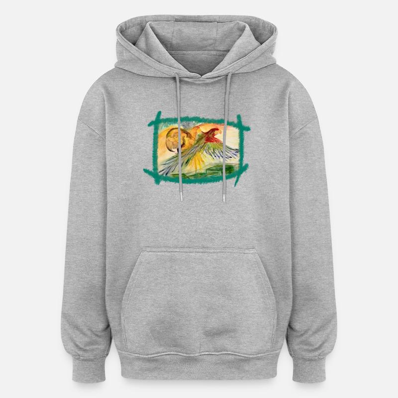 Aras über dem Regenwald - Oversized Unisex Hoodie - Grau meliert