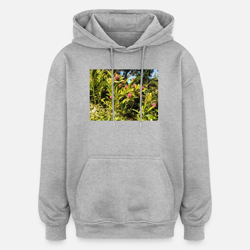 Design_floral - Sweat à capuche oversize unisexe - gris chiné