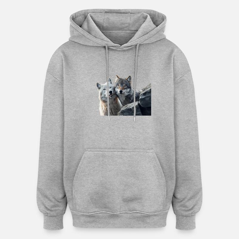 Wolves Duo sur le rock - Sweat à capuche oversize unisexe - gris chiné