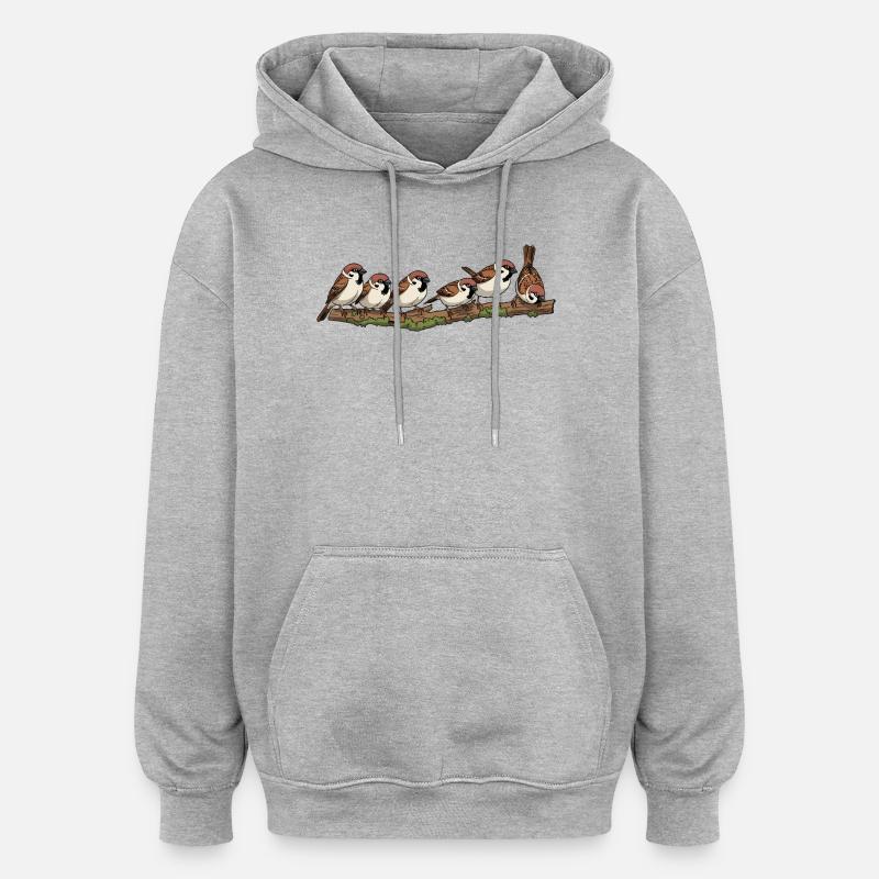 Sparrows on a branch nature illustration - Oversized Unisex Hoodie - heather grey