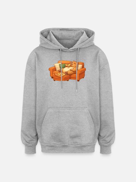 Capybara Sofa Pizza Relaxed Relax Motif - Oversized Unisex Hoodie - heather grey