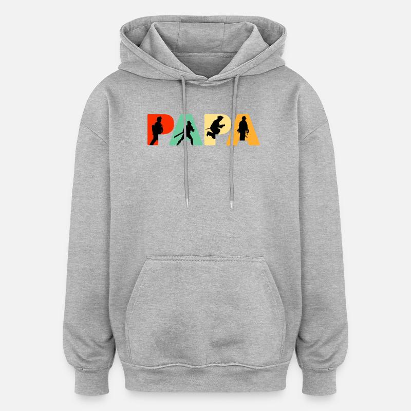 Papa Pompier, Pompier Rétro, Héros Papa - Sweat à capuche oversize unisexe - gris chiné