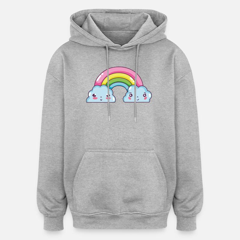 Charme Pastel Rainbow Clouds - Sweat à capuche oversize unisexe - gris chiné