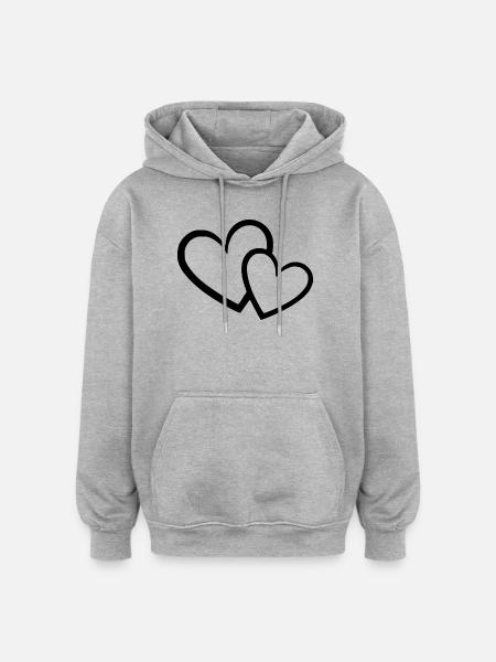 Saint-Valentin Cœur noir, St.valentin - Sweat à capuche oversize unisexe - gris chiné