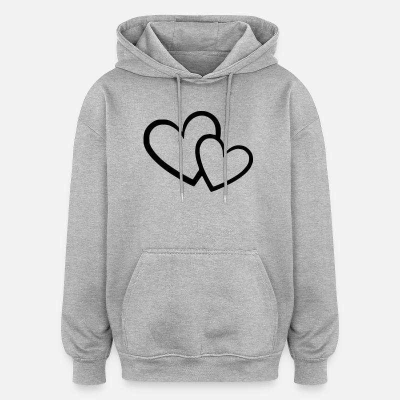 Saint-Valentin Cœur noir, St.valentin - Sweat à capuche oversize unisexe - gris chiné