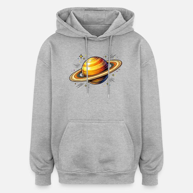 Planète Saturne - Sweat à capuche oversize unisexe - gris chiné